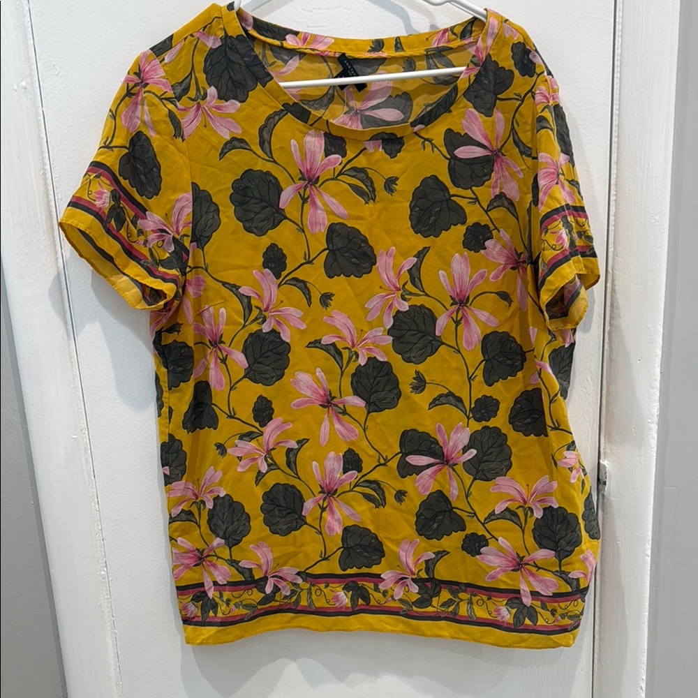 Ann Taylor Yellow and Pink Silk Floral Blouse